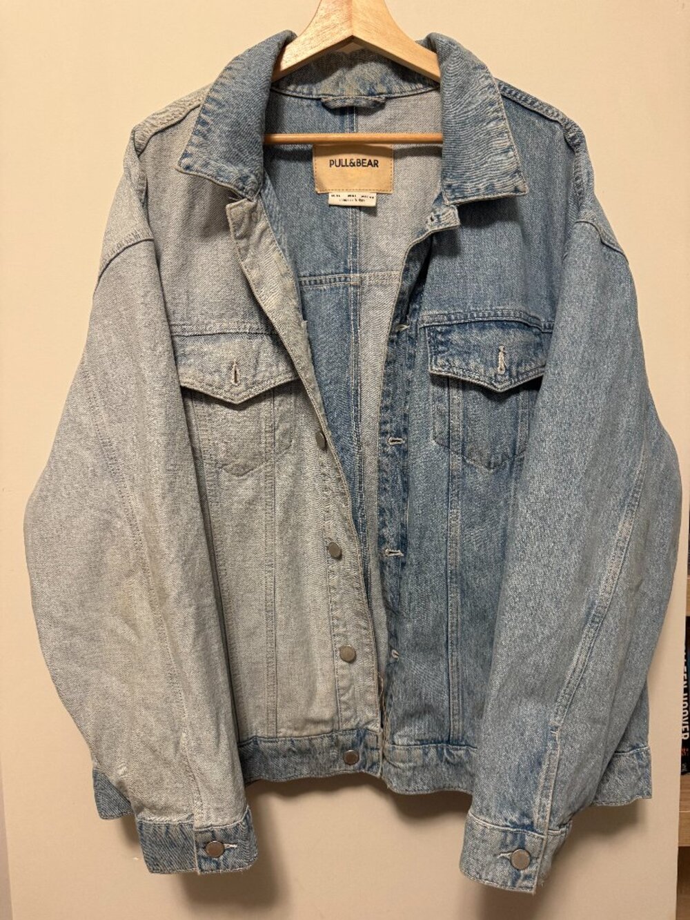 Pull&Bear Oversized Light Wash Denim Jacket | Size Large
